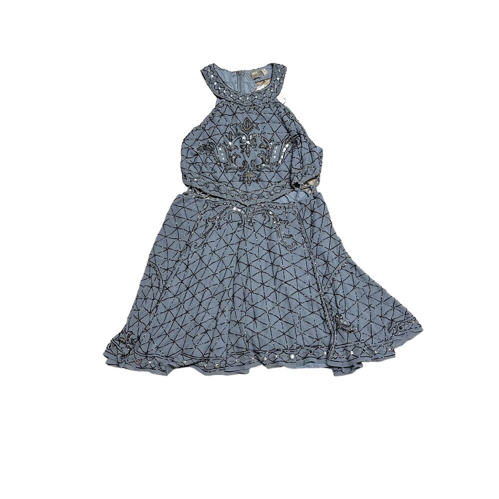 ASOS Blue Beaded High‎ Neck Mini Dress with Cut Outs Sequins Beading Size 14 NWT